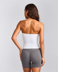 SoftMotion™ Strappy Halter Neck Vest with Built in Bra Shelf with Grey Logo | White