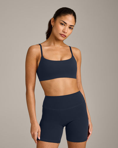SoftMotion™ Strappy Sports Bra with Grey Logo | True Blue
