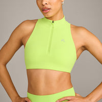 EasyLift™ Zip High Neck Sports Bra with Grey Logo | Citrus Green