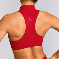 EasyLift™ Zip High Neck Sports Bra with Grey Logo | Fiery Red