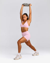 EffortlessLift™ Seamless Halter Neck Sports Bra with Grey Logo | Chalk Pink