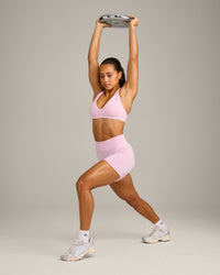 EffortlessLift™ Seamless Halter Neck Sports Bra with Grey Logo | Chalk Pink