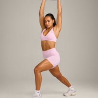 EffortlessLift™ Seamless Halter Neck Sports Bra with Grey Logo | Chalk Pink