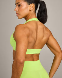 EffortlessLift™ Seamless Halter Neck Sports Bra with Grey Logo | Citrus Green