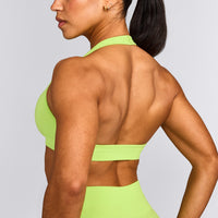 EffortlessLift™ Seamless Halter Neck Sports Bra with Grey Logo | Citrus Green