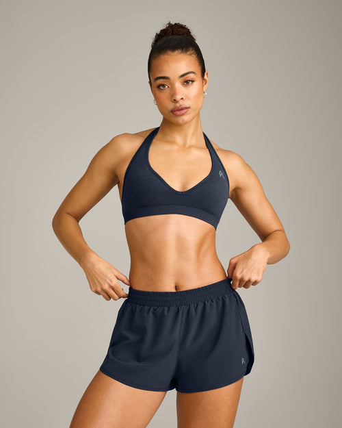 Oner Modal EffortlessLift™ Seamless Halter Neck Sports Bra with Grey Logo | True Blue
