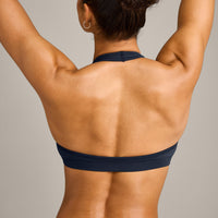 EffortlessLift™ Seamless Halter Neck Sports Bra with Grey Logo | True Blue