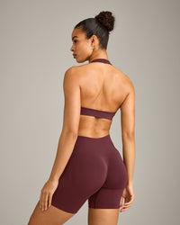 EffortlessLift™ Seamless Halter Neck Sports Bra with Grey Logo | Velvet Mocha
