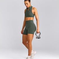EffortlessLift™ Seamless Shorts with Grey Logo | Dark Khaki