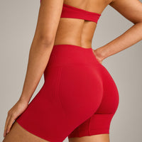 EffortlessLift™ Seamless Shorts with Grey Logo | Fiery Red