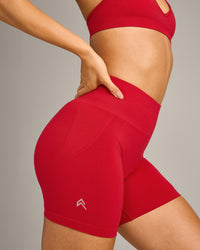 EffortlessLift™ Seamless Shorts with Grey Logo | Fiery Red