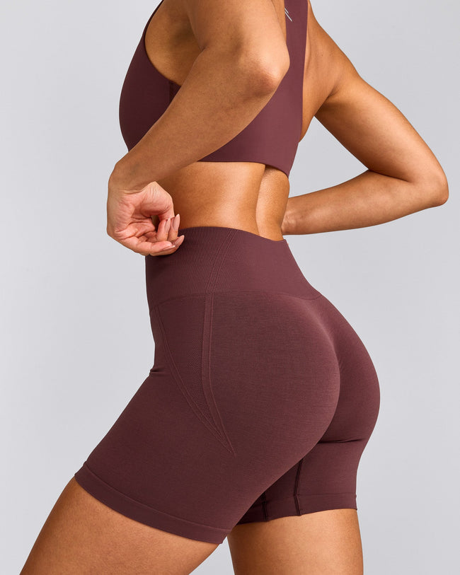 EffortlessLift™ Seamless Shorts with Grey Logo | Velvet Mocha