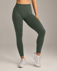 EffortlessLift™ Seamless Mid Rise Leggings with Grey Logo | Dark Khaki