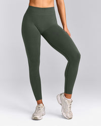 EffortlessLift™ Seamless Mid Rise Leggings with Grey Logo | Dark Khaki