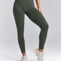 EffortlessLift™ Seamless Mid Rise Leggings with Grey Logo | Dark Khaki