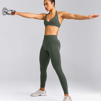 EffortlessLift™ Seamless Mid Rise Leggings with Grey Logo | Dark Khaki