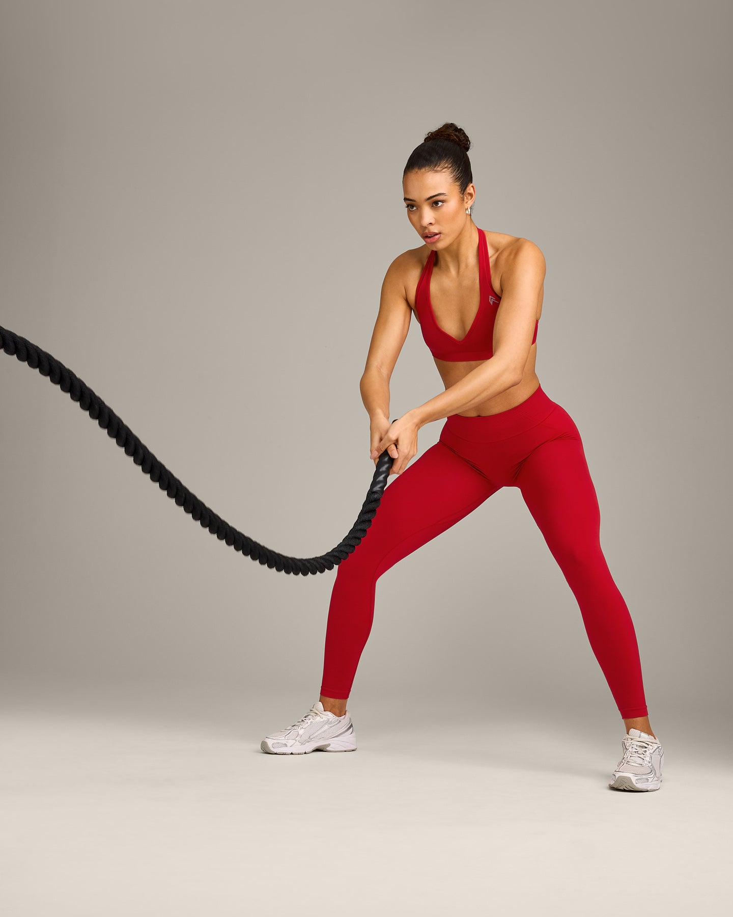 EffortlessLift™ Seamless Mid Rise Leggings with Grey Logo | Fiery Red