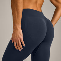 EffortlessLift™ Seamless Mid Rise Leggings with Grey Logo | True Blue