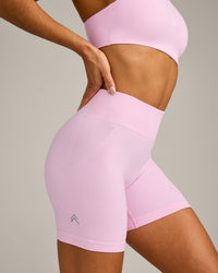 EffortlessLift™ Seamless Mid Rise Shorts with Grey Logo | Chalk Pink