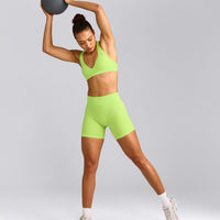 EffortlessLift™ Seamless Mid Rise Shorts with Grey Logo | Citrus Green