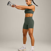 EffortlessLift™ Seamless Mid Rise Shorts with Grey Logo | Dark Khaki