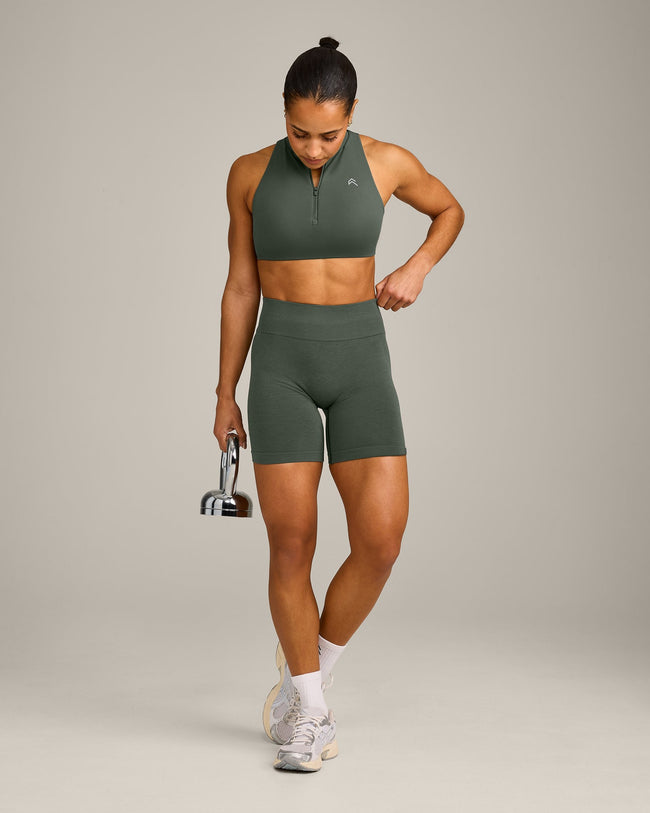 EffortlessLift™ Seamless Mid Rise Shorts with Grey Logo | Dark Khaki