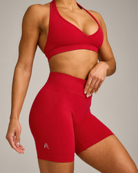 EffortlessLift™ Seamless Mid Rise Shorts with Grey Logo | Fiery Red