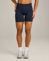 EffortlessLift™ Seamless Mid Rise Shorts with Grey Logo | True Blue