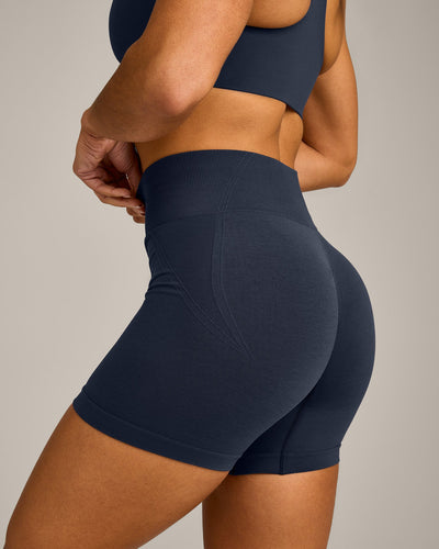 EffortlessLift™ Seamless Mid Rise Shorts with Grey Logo | True Blue