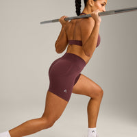 EffortlessLift™ Seamless Mid Rise Shorts with Grey Logo | Velvet Mocha