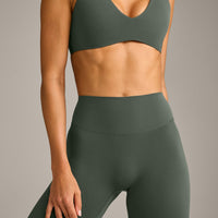 SoftMotion™ High Waisted Leggings with Grey Logo | Dark Khaki