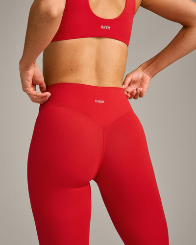 SoftMotion™ High Waisted Leggings with Grey Logo | Fiery Red