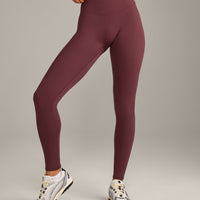 SoftMotion™ High Waisted Leggings with Grey Logo | Velvet Mocha