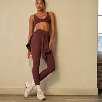 SoftMotion™ High Waisted Leggings with Grey Logo | Velvet Mocha