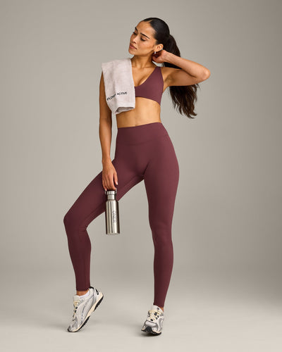 SoftMotion™ High Waisted Leggings with Grey Logo | Velvet Mocha