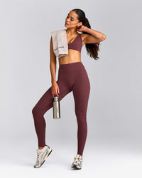 SoftMotion™ High Waisted Leggings with Grey Logo | Velvet Mocha
