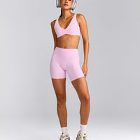 SoftMotion™ High Waisted Shorts 6" with Grey Logo | Chalk Pink