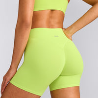 SoftMotion™ High Waisted Shorts 6" with Grey Logo | Citrus Green