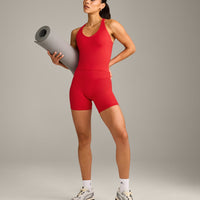 SoftMotion™ High Waisted Shorts 6" with Grey Logo | Fiery Red