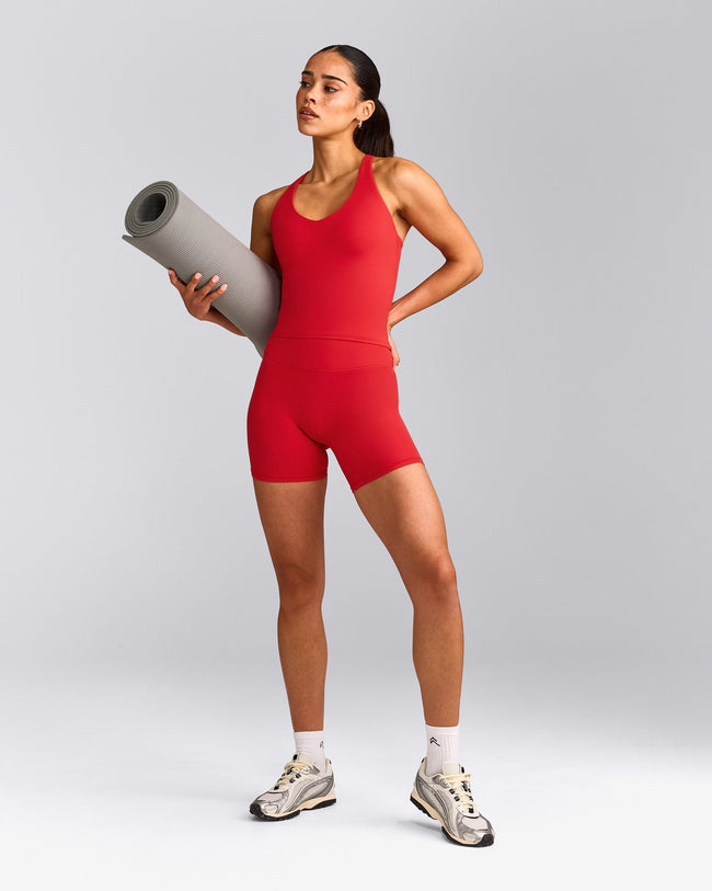 SoftMotion™ High Waisted Shorts 6" with Grey Logo | Fiery Red