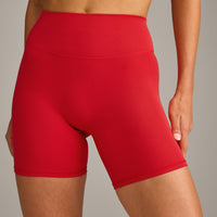 SoftMotion™ High Waisted Shorts 6" with Grey Logo | Fiery Red
