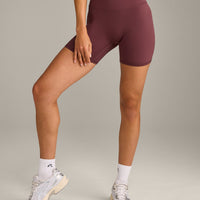 SoftMotion™ High Waisted Shorts 6" with Grey Logo | Velvet Mocha