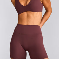 SoftMotion™ High Waisted Shorts 6" with Grey Logo | Velvet Mocha