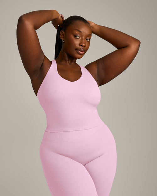 Oner Modal SoftMotion™ Racer Back Mid Vest with Built in Bra Shelf with Grey Logo | Chalk Pink