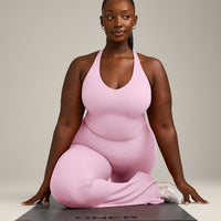 SoftMotion™ Racer Back Mid Vest with Built in Bra Shelf with Grey Logo | Chalk Pink