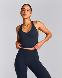 SoftMotion™ Racer Back Mid Vest with Built in Bra Shelf with Grey Logo | True Blue