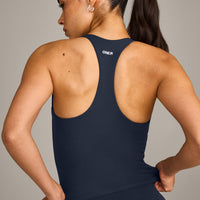SoftMotion™ Racer Back Mid Vest with Built in Bra Shelf with Grey Logo | True Blue