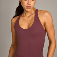 SoftMotion™ Racer Back Mid Vest with Built in Bra Shelf with Grey Logo | Velvet Mocha