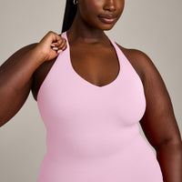 SoftMotion™ Racer Back Vest with Built in Bra Shelf with Grey Logo | Chalk Pink