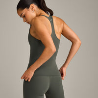 SoftMotion™ Racer Back Vest with Built in Bra Shelf with Grey Logo | Dark Khaki
